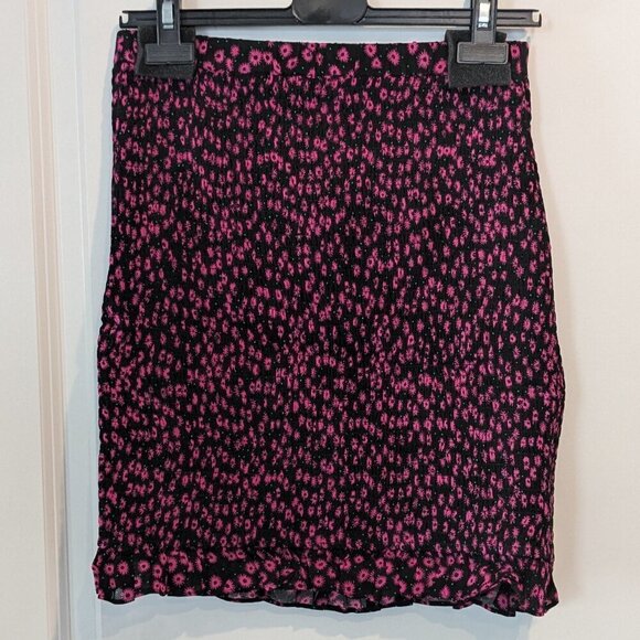 The Kooples Anthropology Mini Skirt Small Pink/Black Ditsy Floral Pull-on NWT - Picture 5 of 16